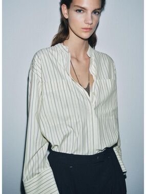 Zara Striped Stand Collar Shirt ZW Collection
